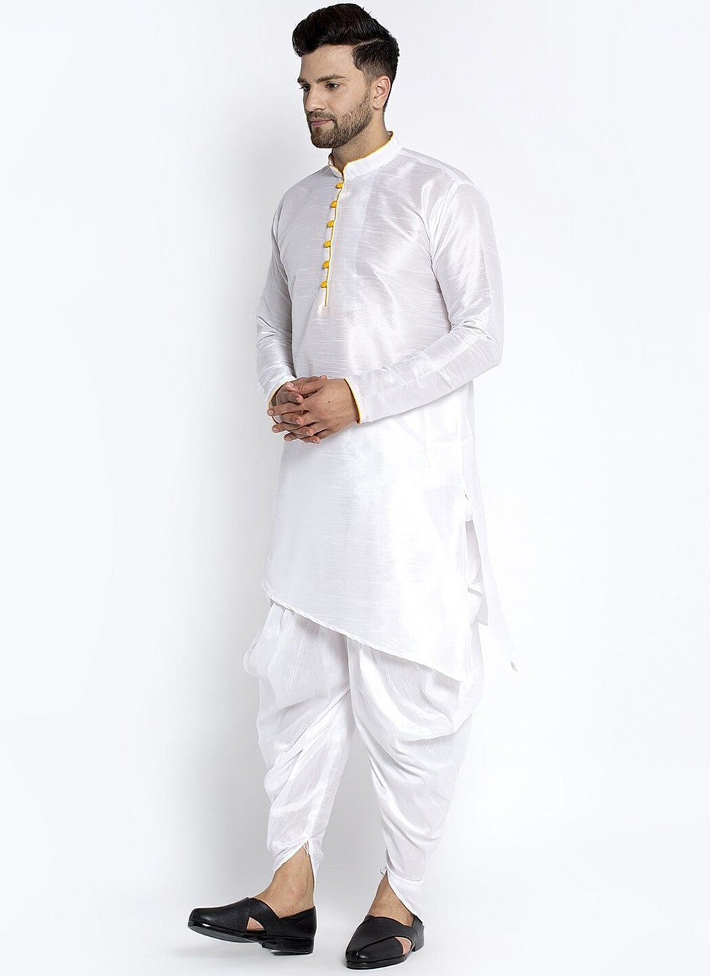 Plain Dupion Silk White Dhoti Kurta - M2392