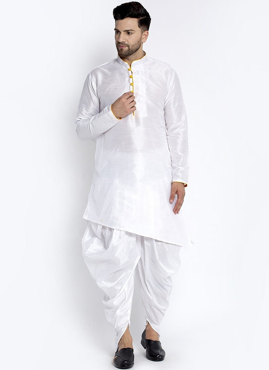 Plain Dupion Silk White Dhoti Kurta - M2392