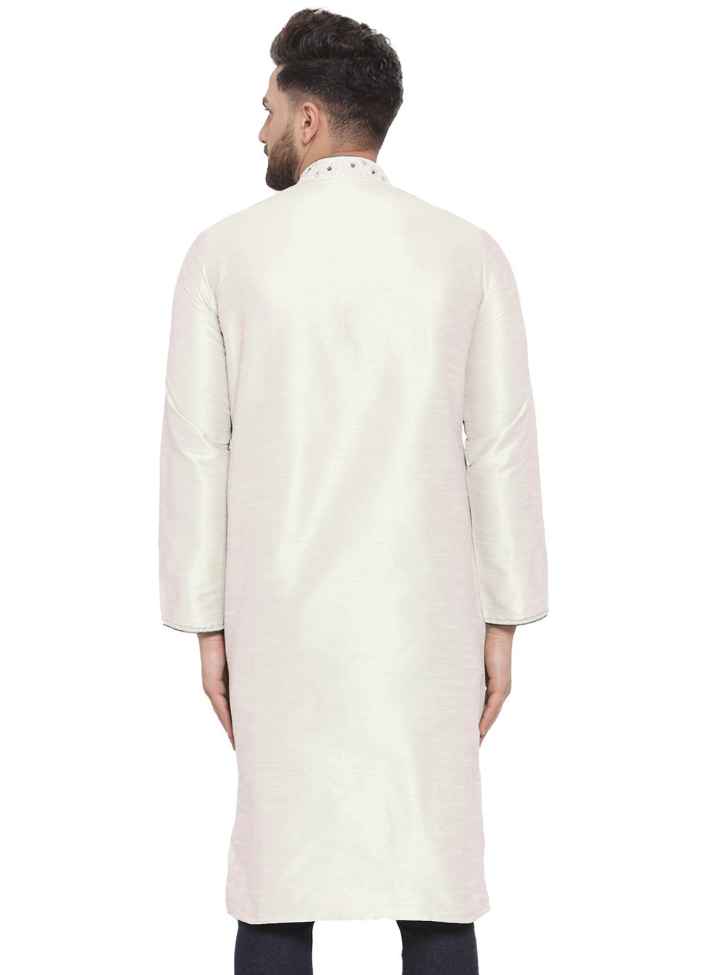 Embroidered Dupion Silk White Kurta - M7320