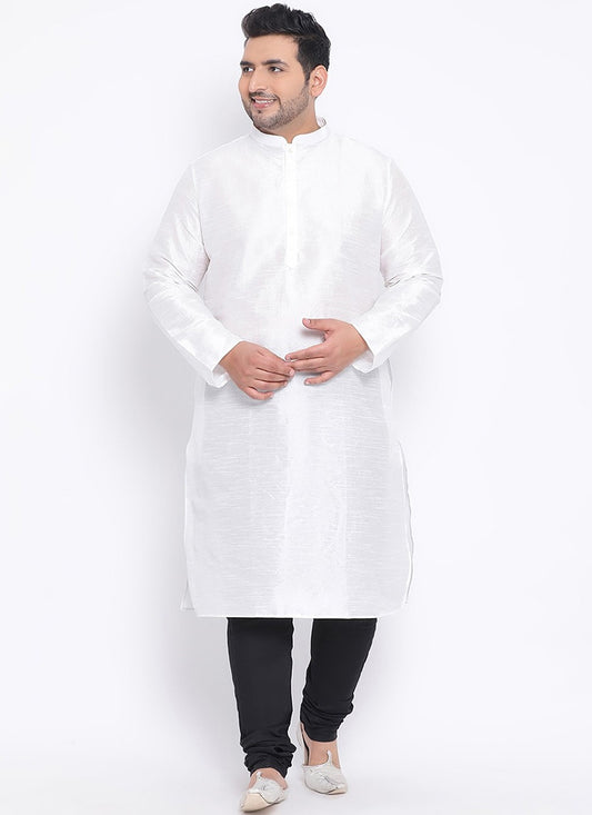 Plain Dupion Silk White Kurta Pyjama - M2640