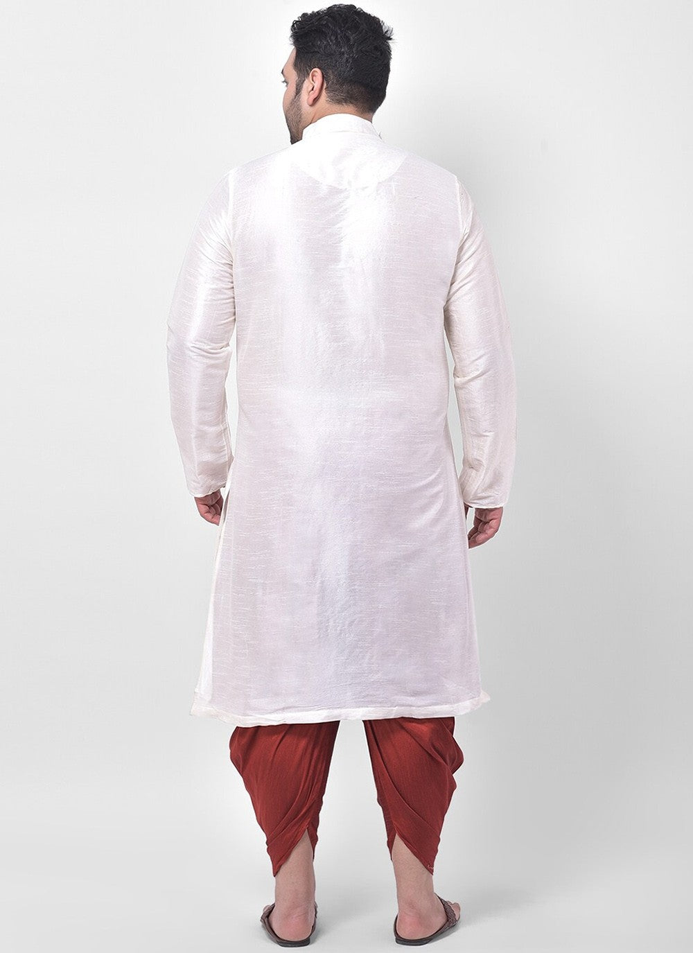 Plain Dupion Silk White Indo Western - M2653