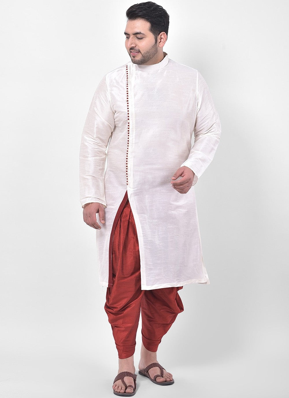 Plain Dupion Silk White Indo Western - M2653