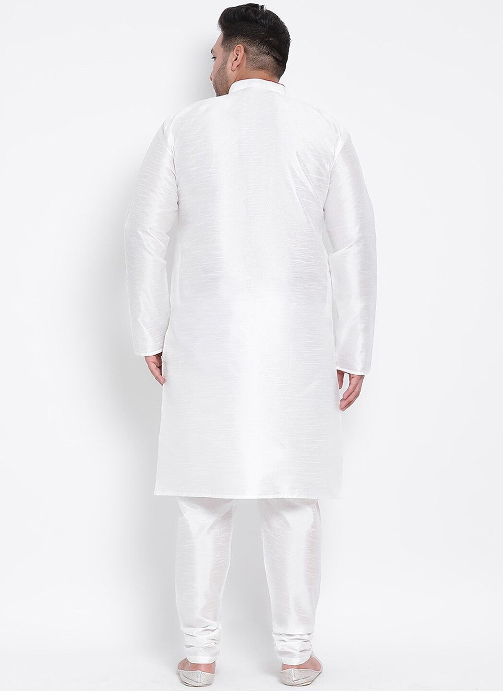 Plain Dupion Silk White Kurta Pyjama - M2668