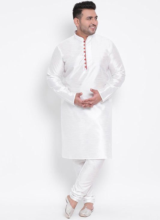 Plain Dupion Silk White Kurta Pyjama - M2668