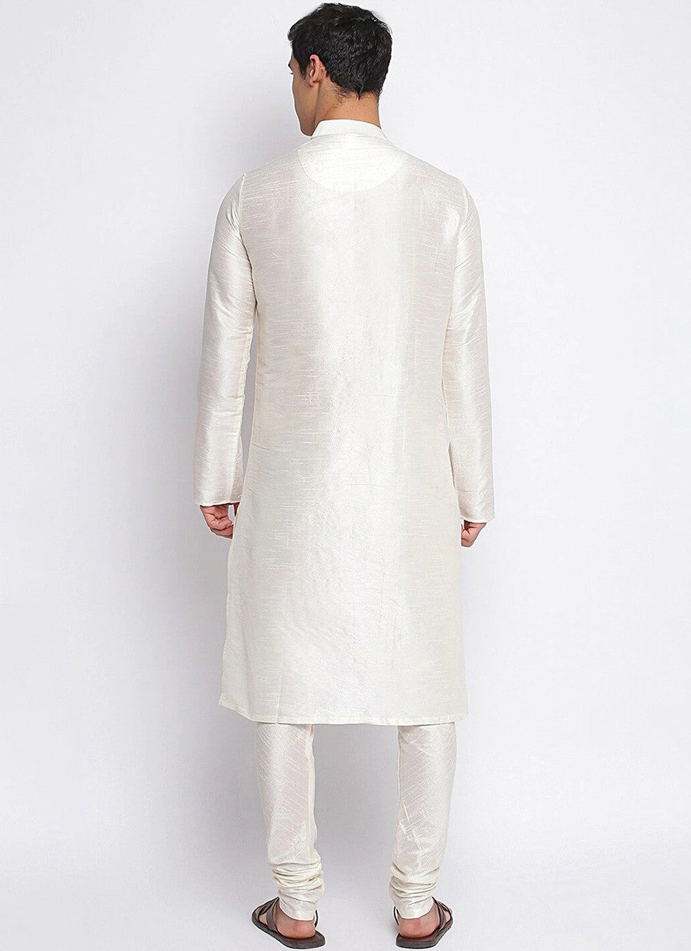 Plain Dupion Silk White Indo Western - M2437