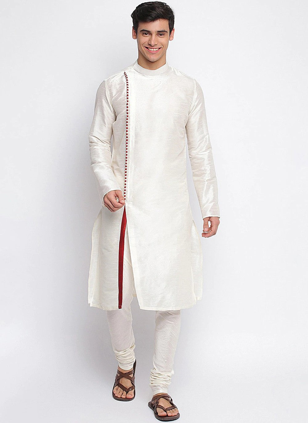 Plain Dupion Silk White Indo Western - M2437