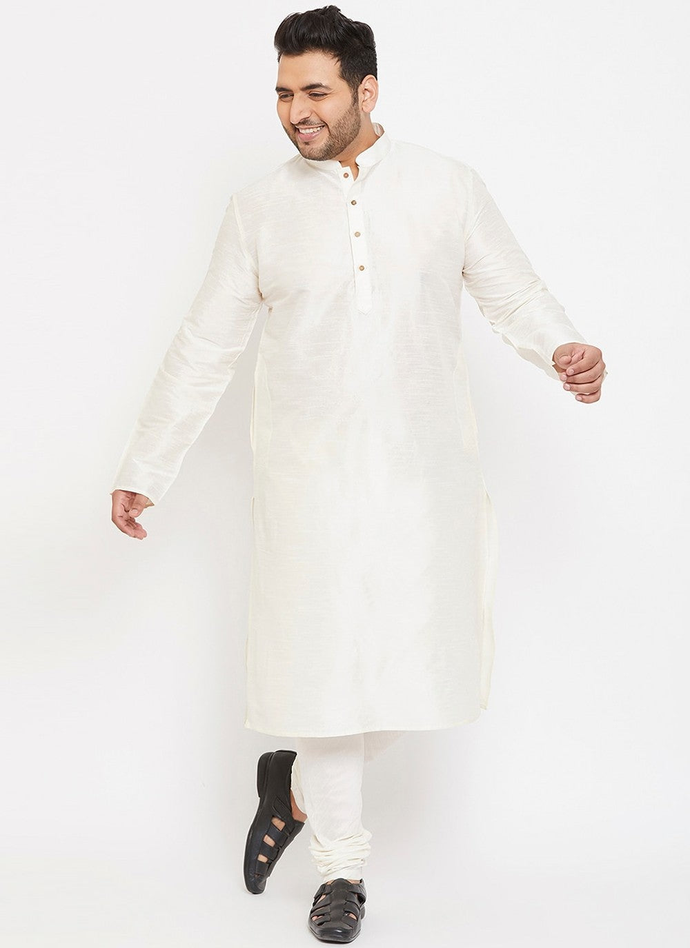 Plain Dupion Silk White Kurta Pyjama - M2624