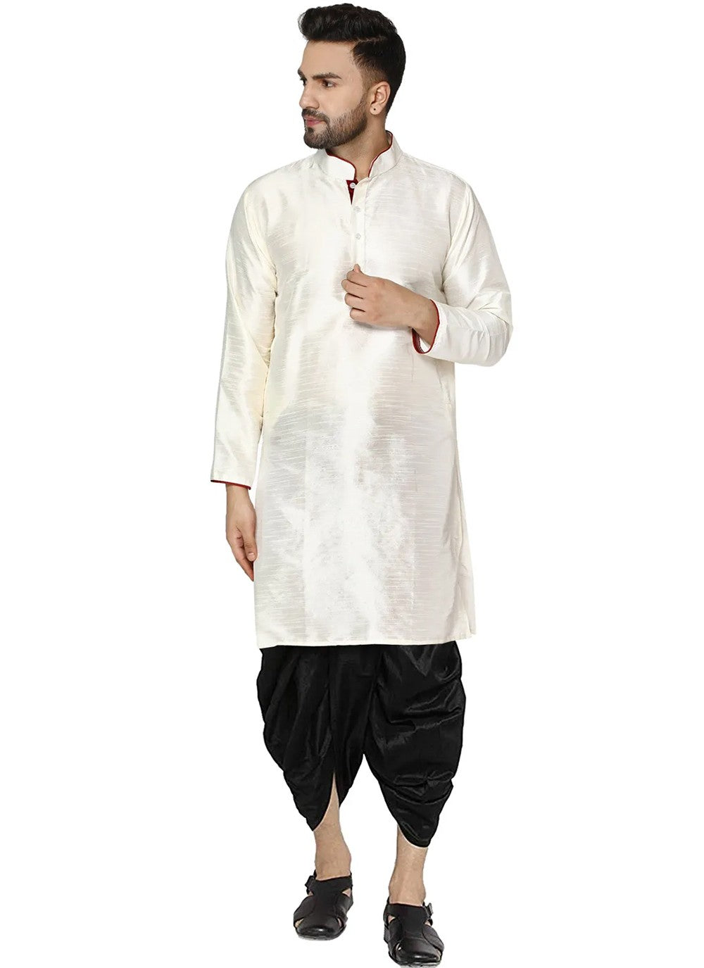 Plain Dupion Silk White Dhoti Kurta - M2816