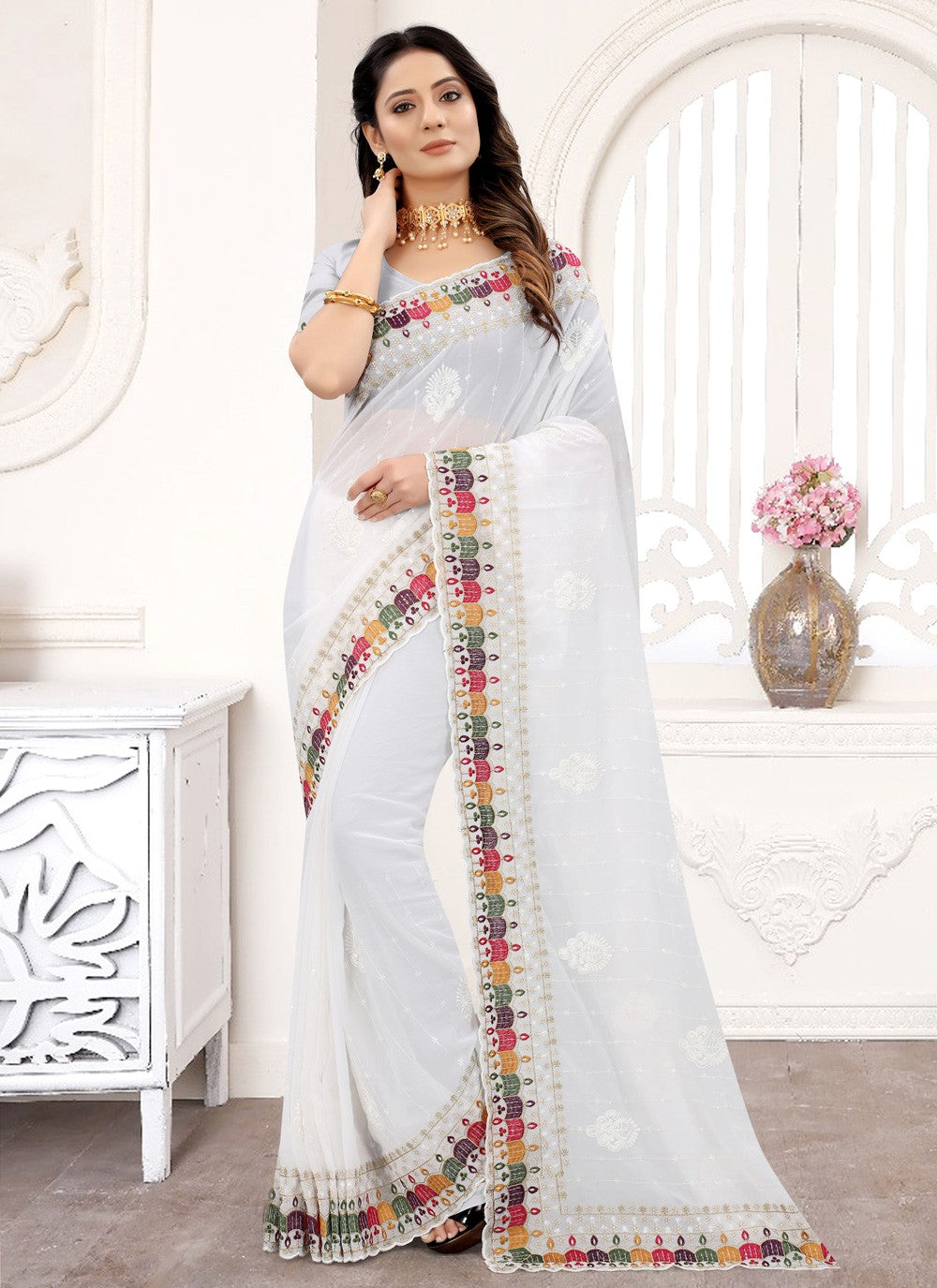 Classic Embroidered Georgette Saree - S3814