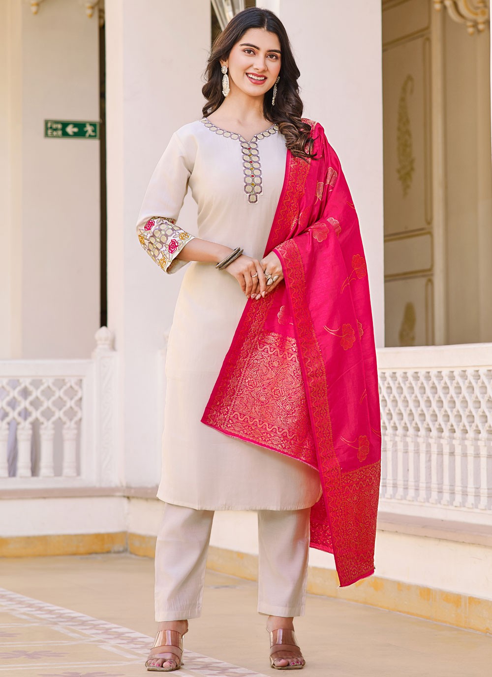 Embroidered Fancy Fabric Pant Style Suit - T4560