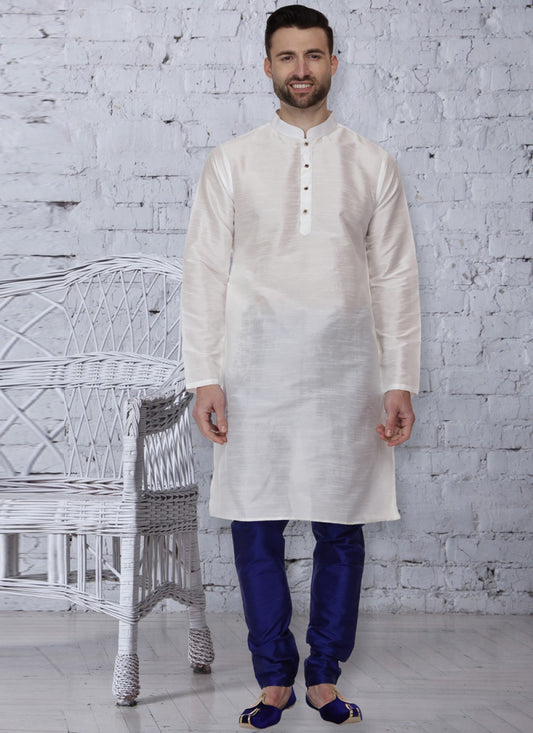 Embroidered Dupion Silk White Kurta Pyjama - M1085