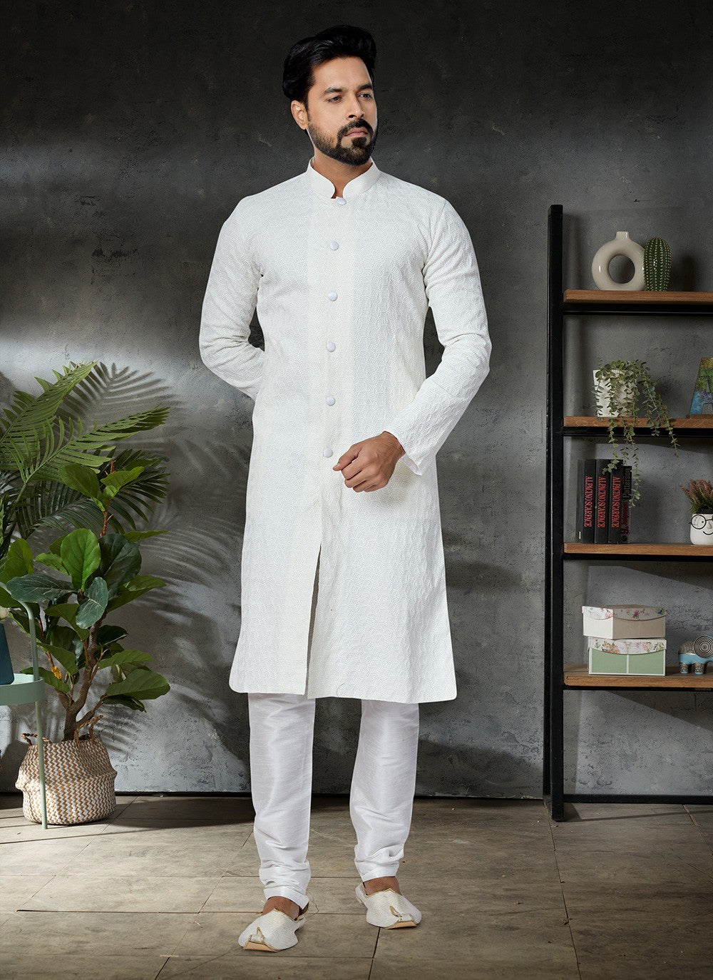 Embroidered Cotton White Kurta Pyjama - M4965