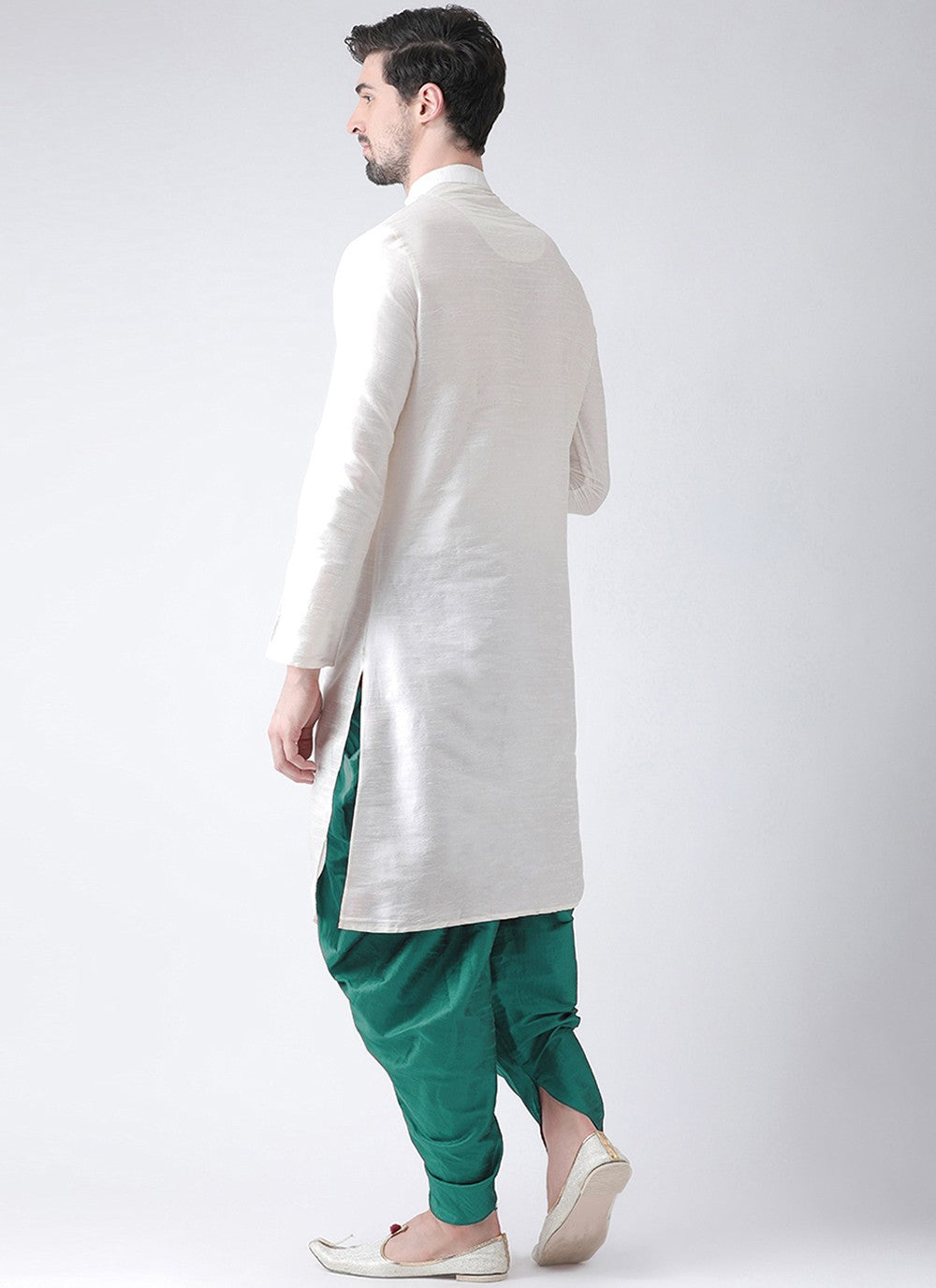 Embroidered Dupion Silk White Dhoti Kurta - M2072