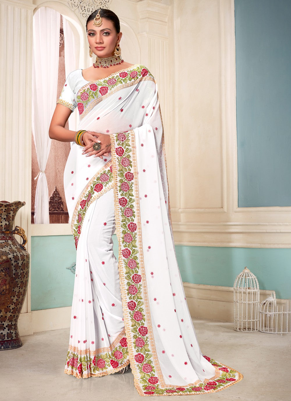 Classic Embroidered Georgette Saree - S3803