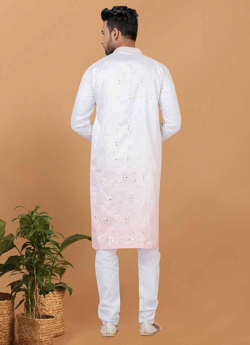 Embroidered Silk White Kurta Pyjama - M6259