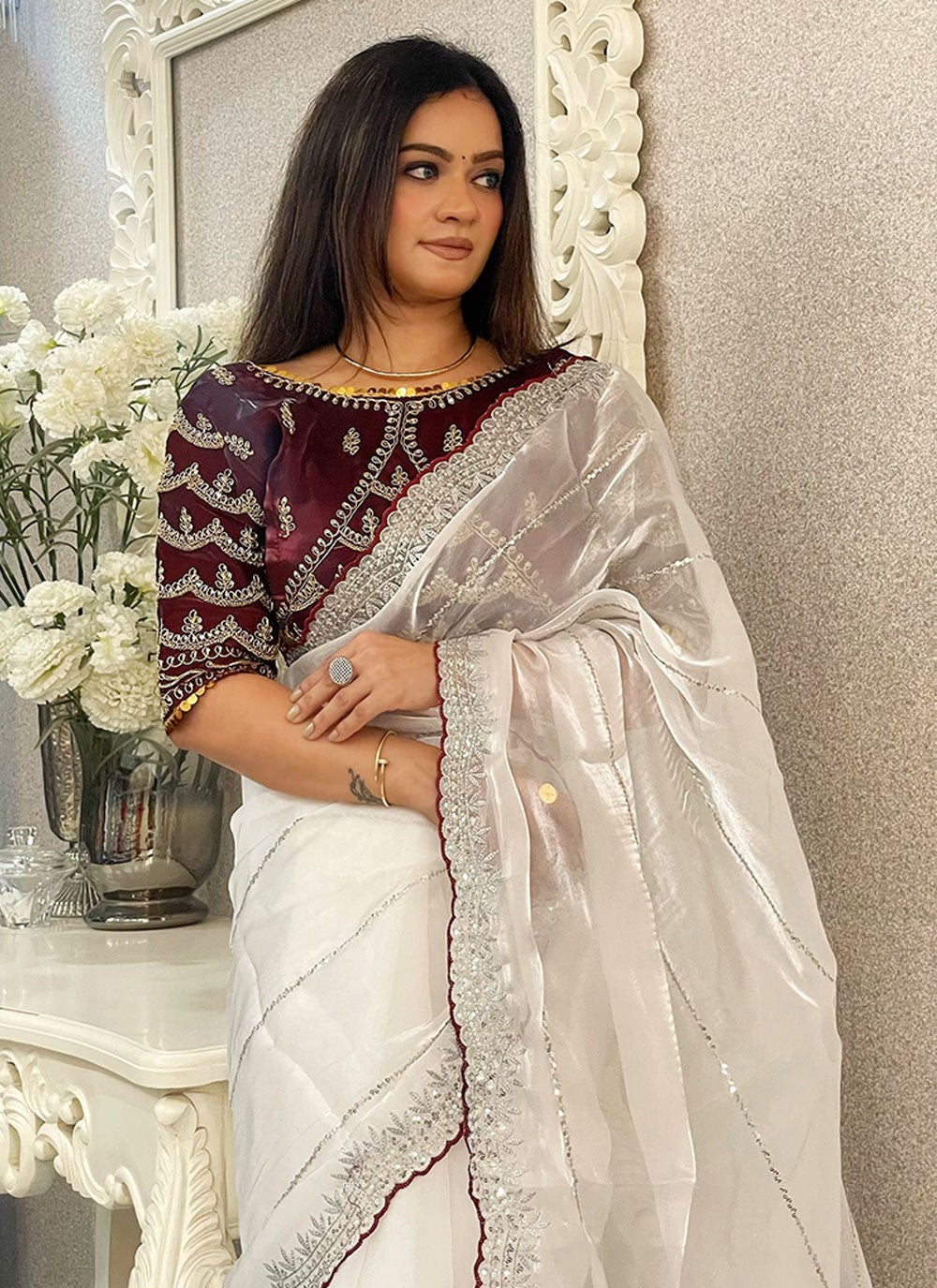 Classic Embroidered Net Saree - S6900