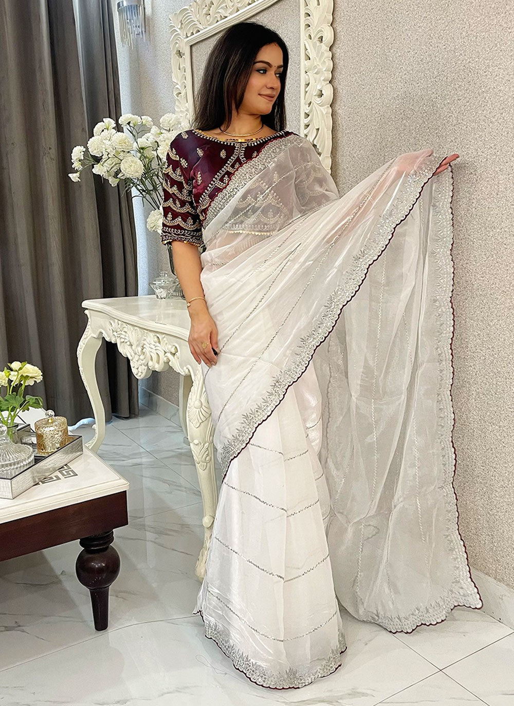 Classic Embroidered Net Saree - S6900