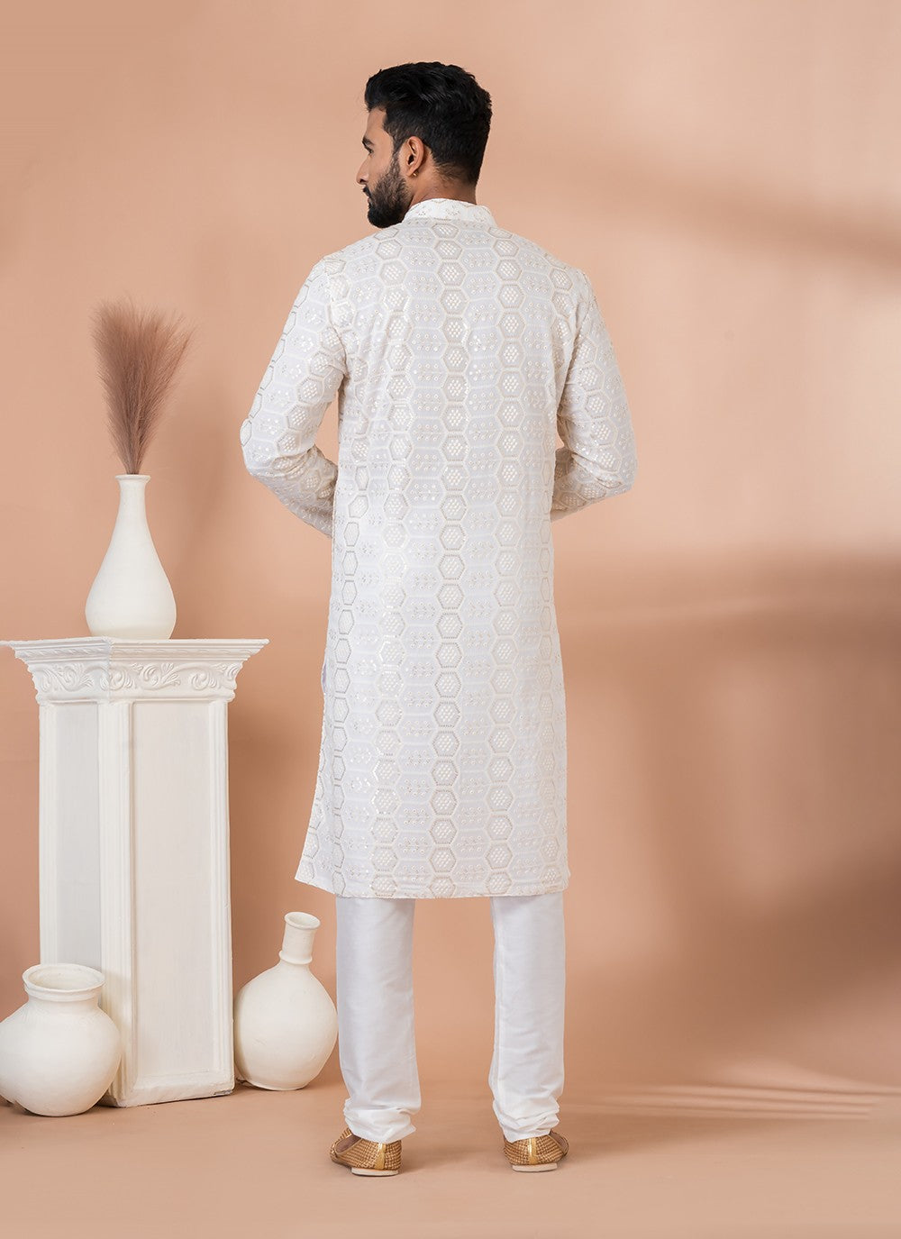 Embroidered Georgette White Kurta Pyjama - M6825