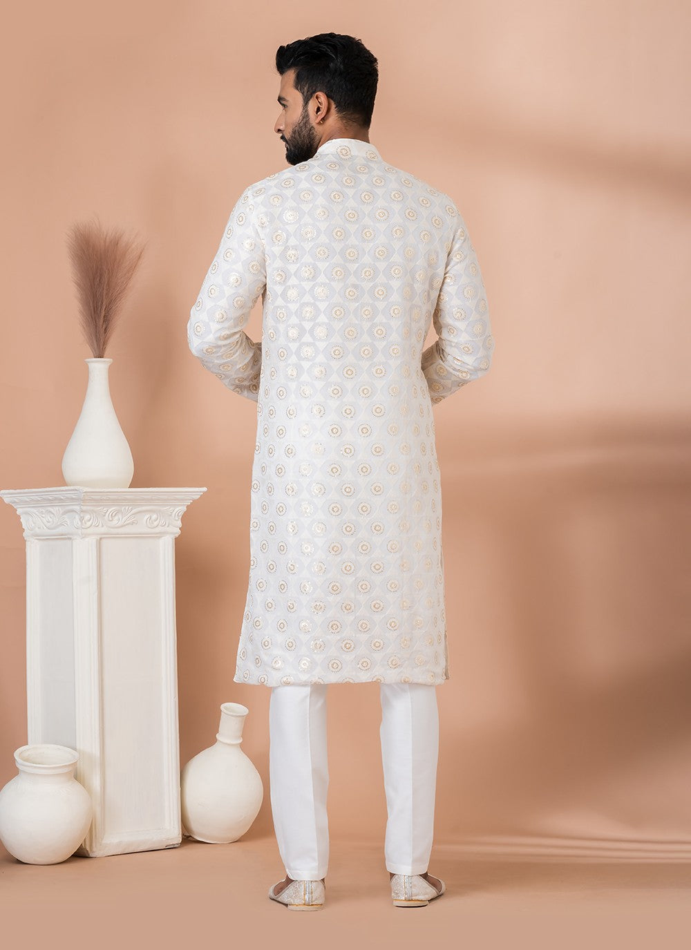 Embroidered Georgette White Kurta Pyjama - M6828