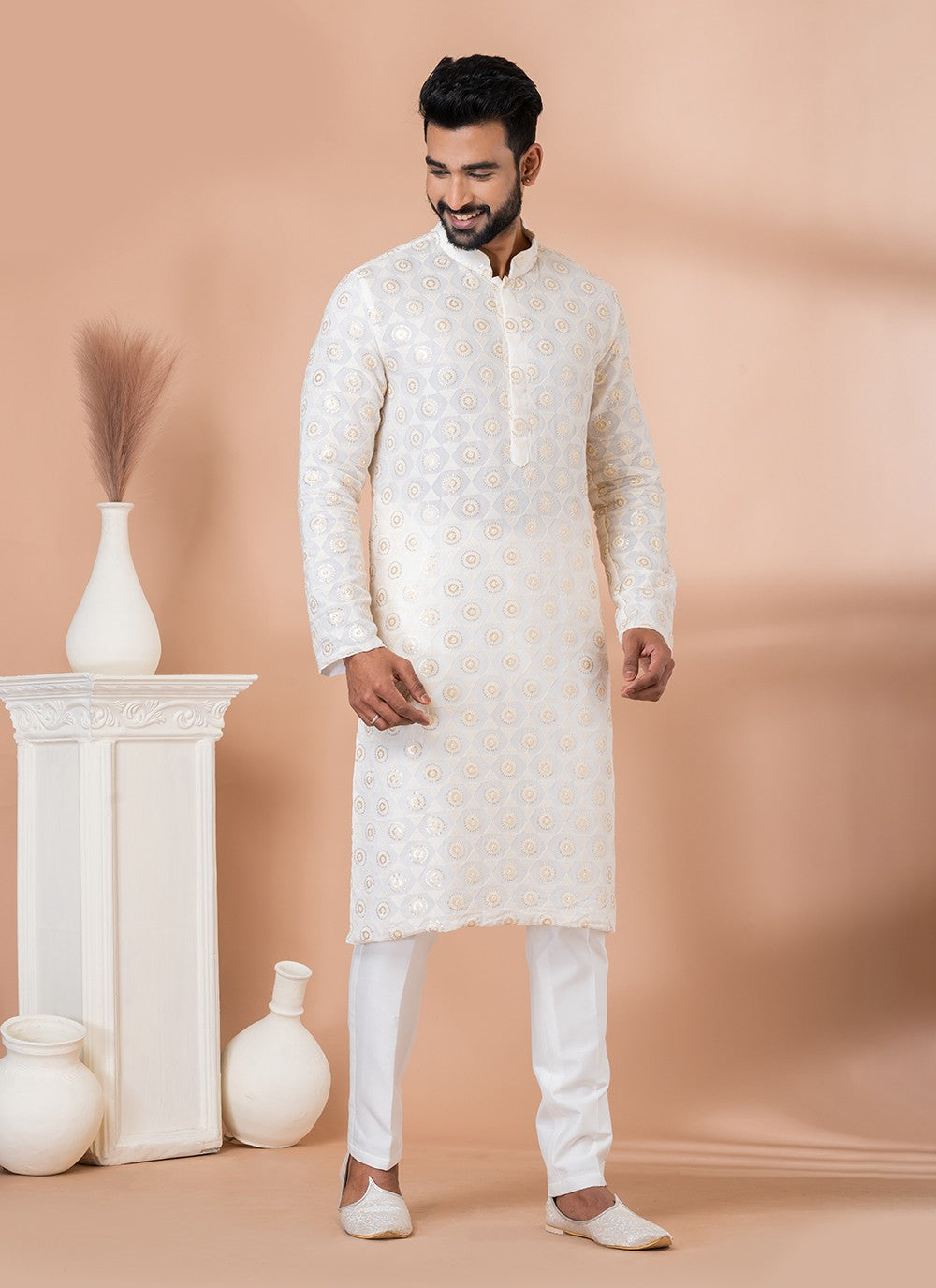 Embroidered Georgette White Kurta Pyjama - M6828