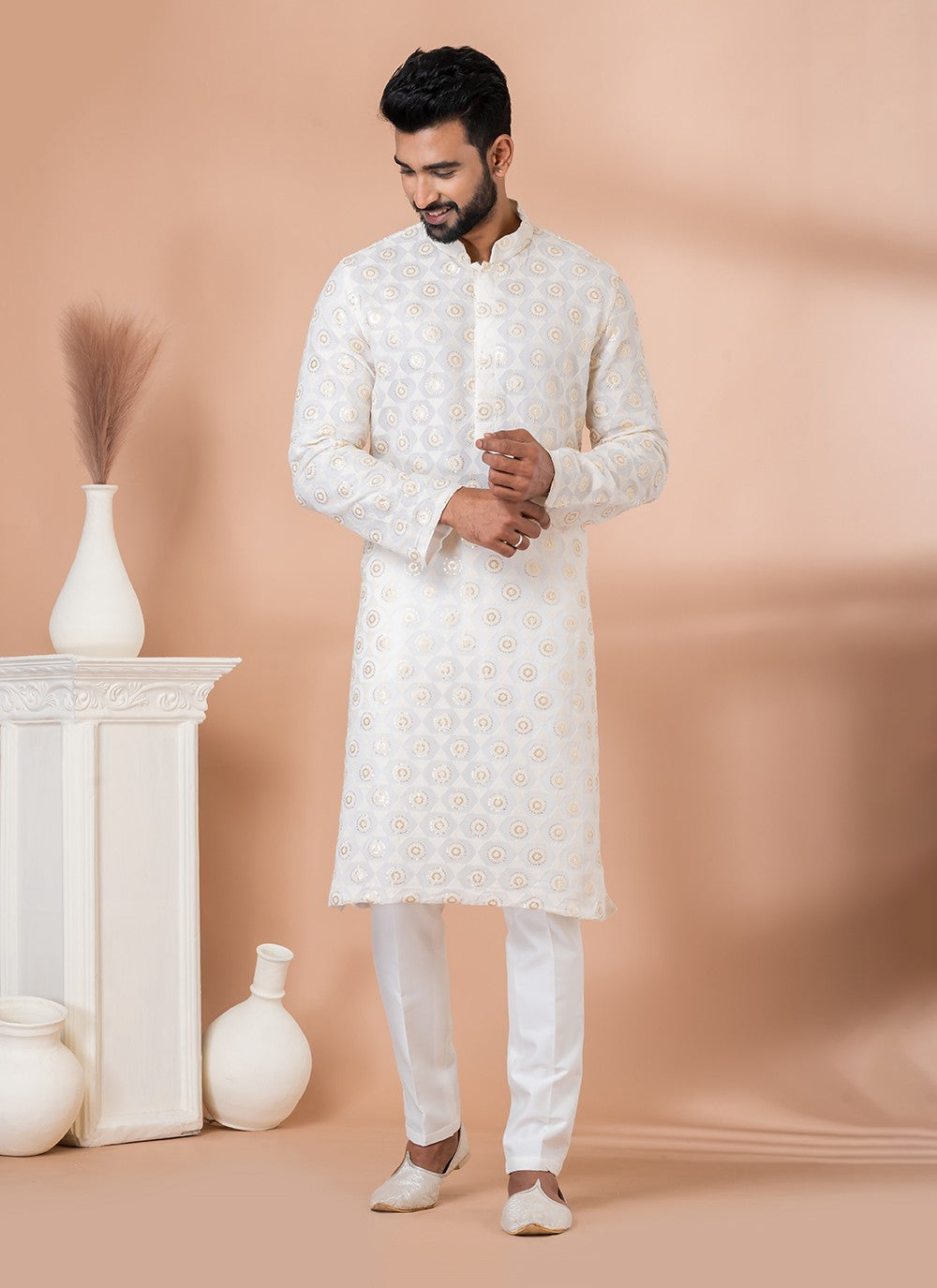 Embroidered Georgette White Kurta Pyjama - M6828