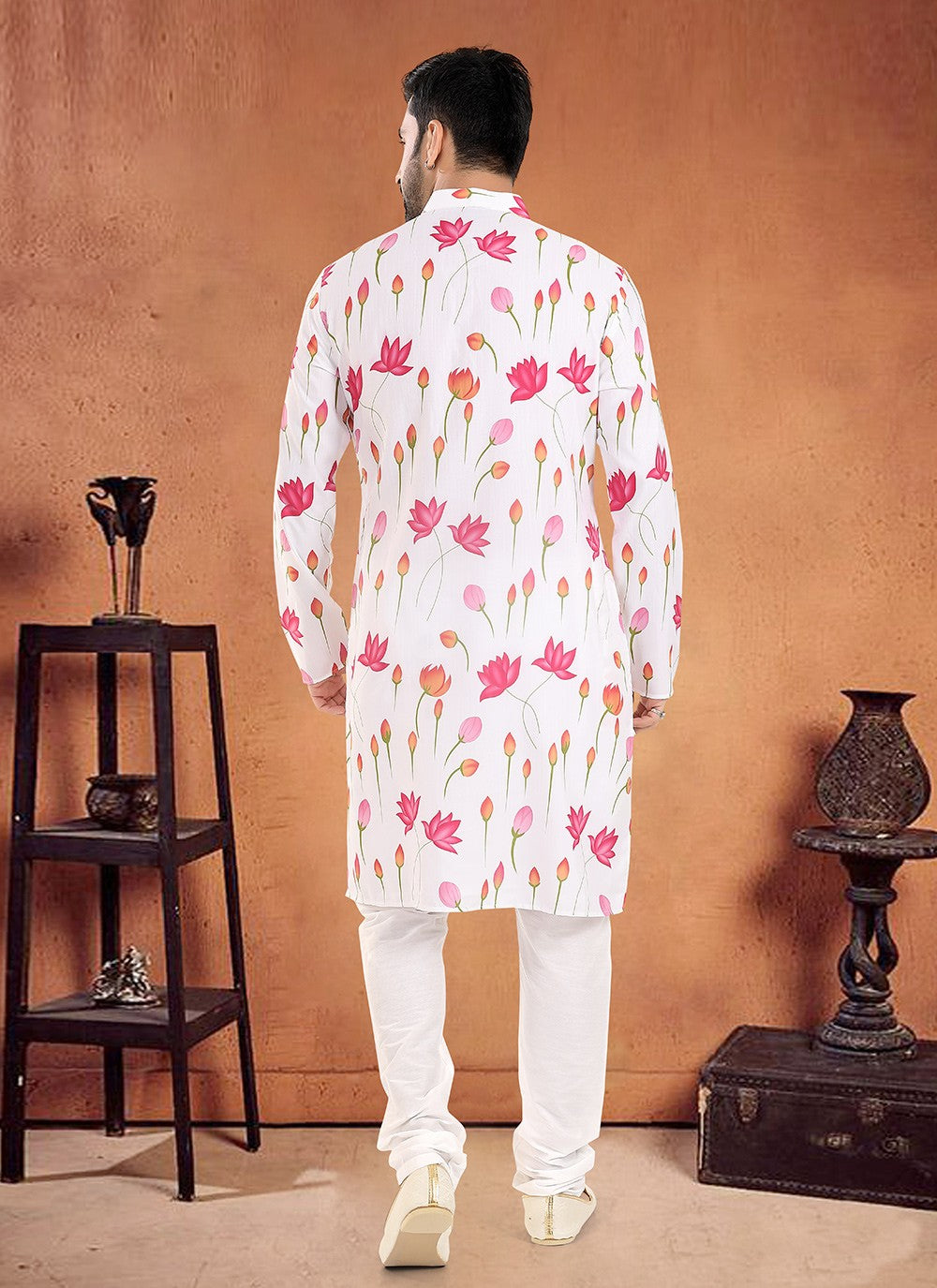 Printed Cotton White Kurta Pyjama - M8106