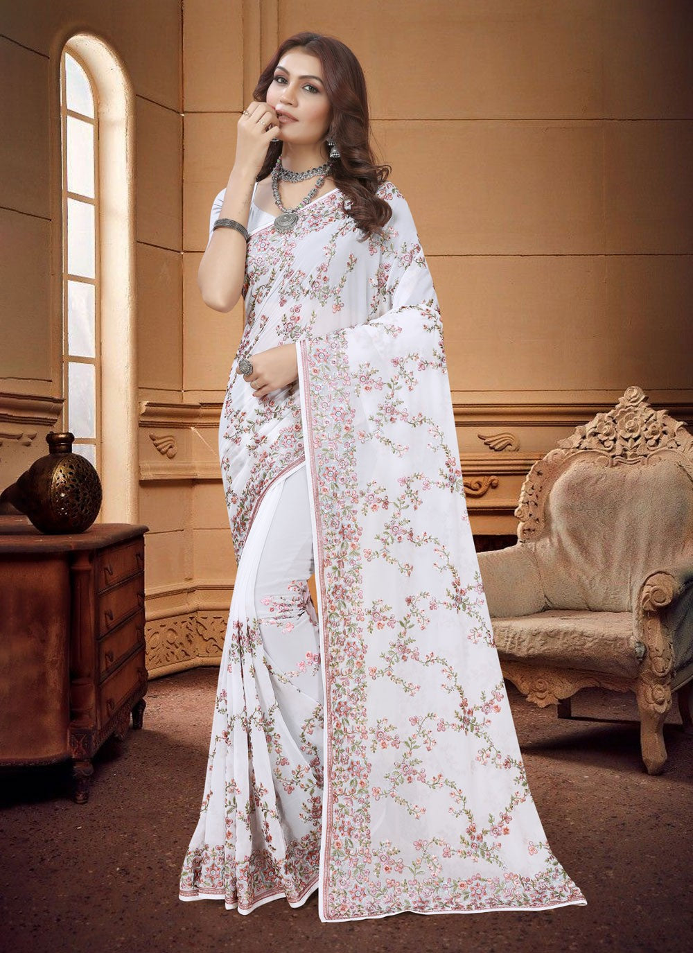 Classic Embroidered Georgette Saree - S3883