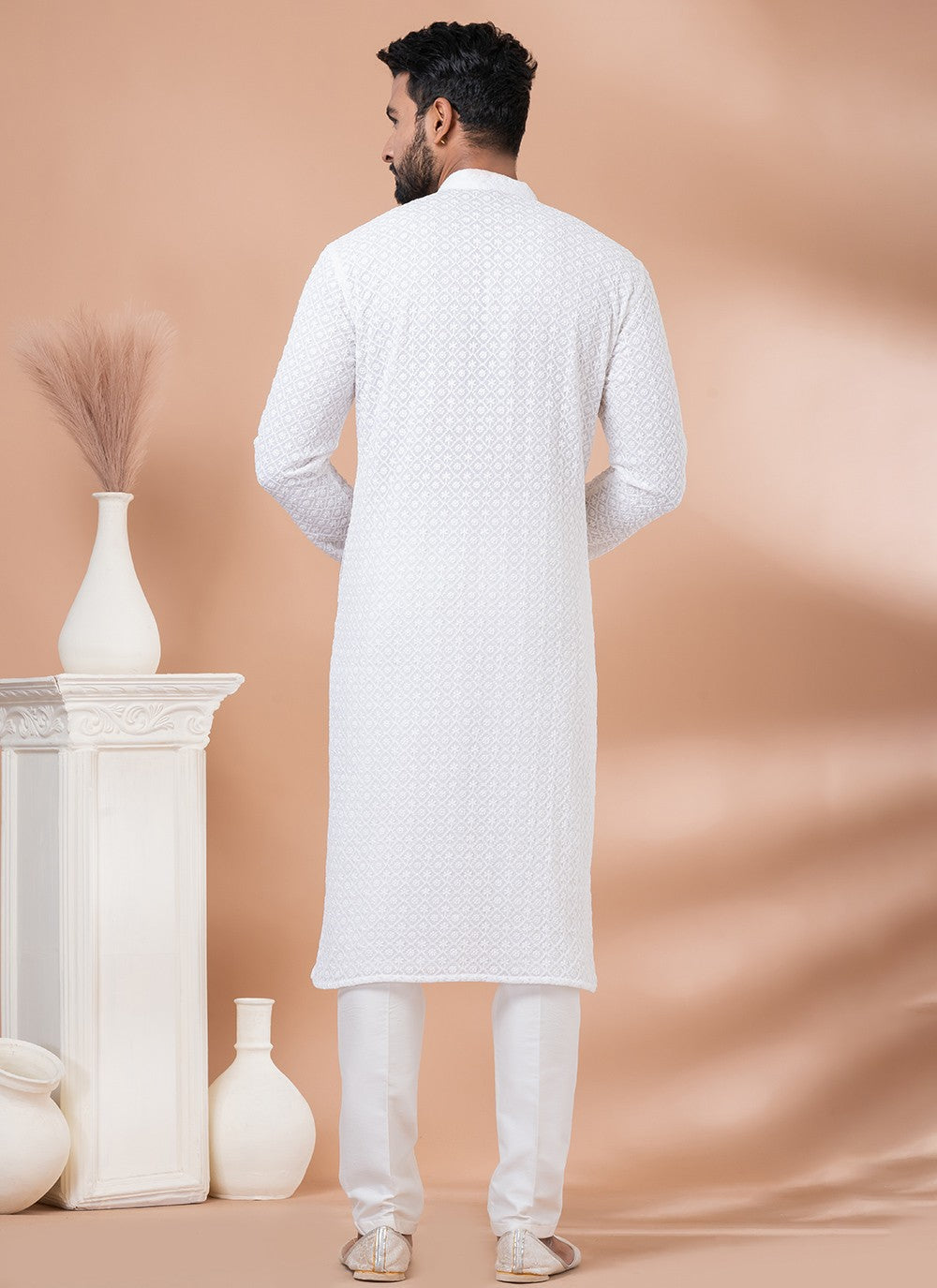 Chikankari Work Georgette White Kurta Pyjama - M6966