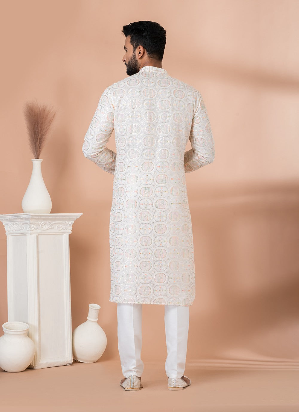 Embroidered Georgette White Kurta Pyjama - M6826