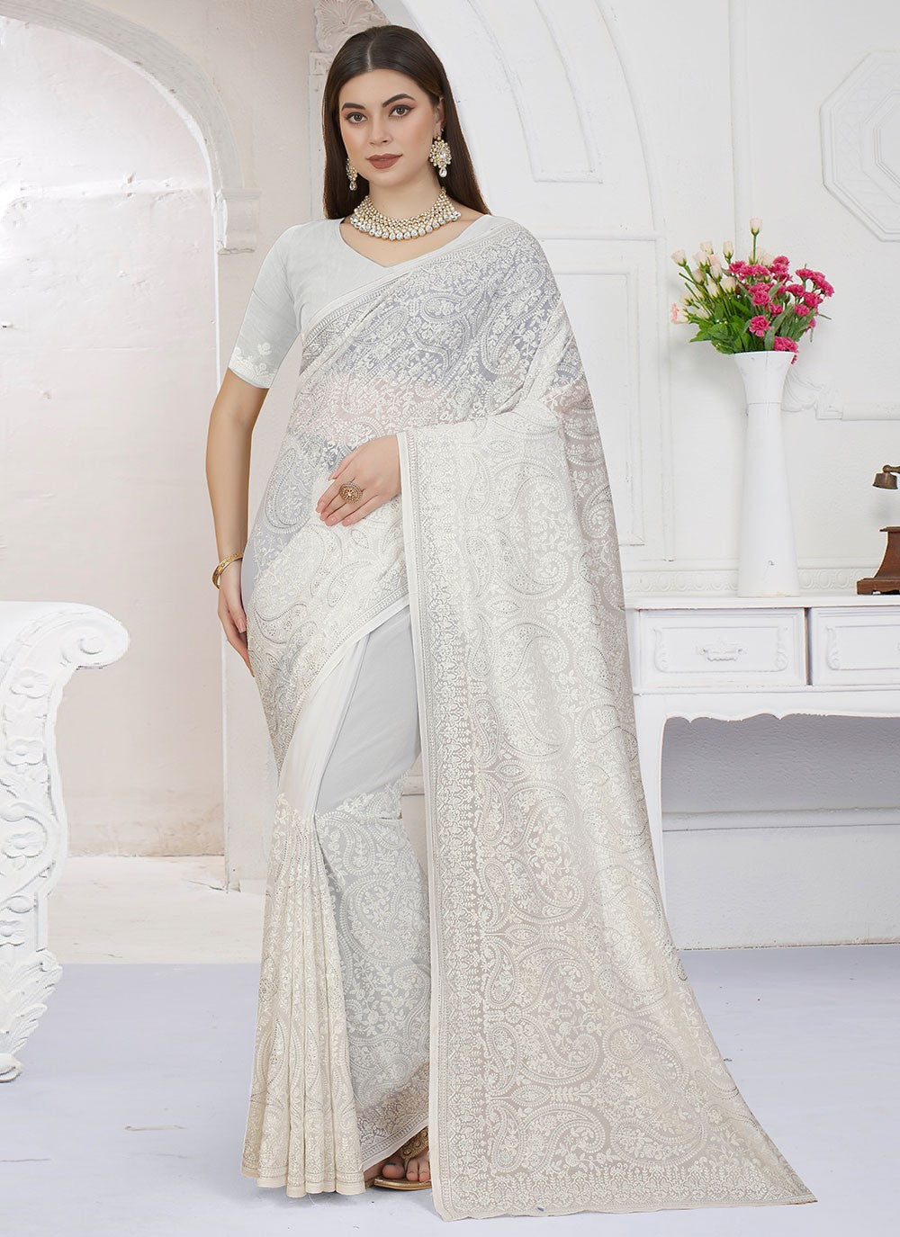 Saree Embroidered Georgette Saree - S2466