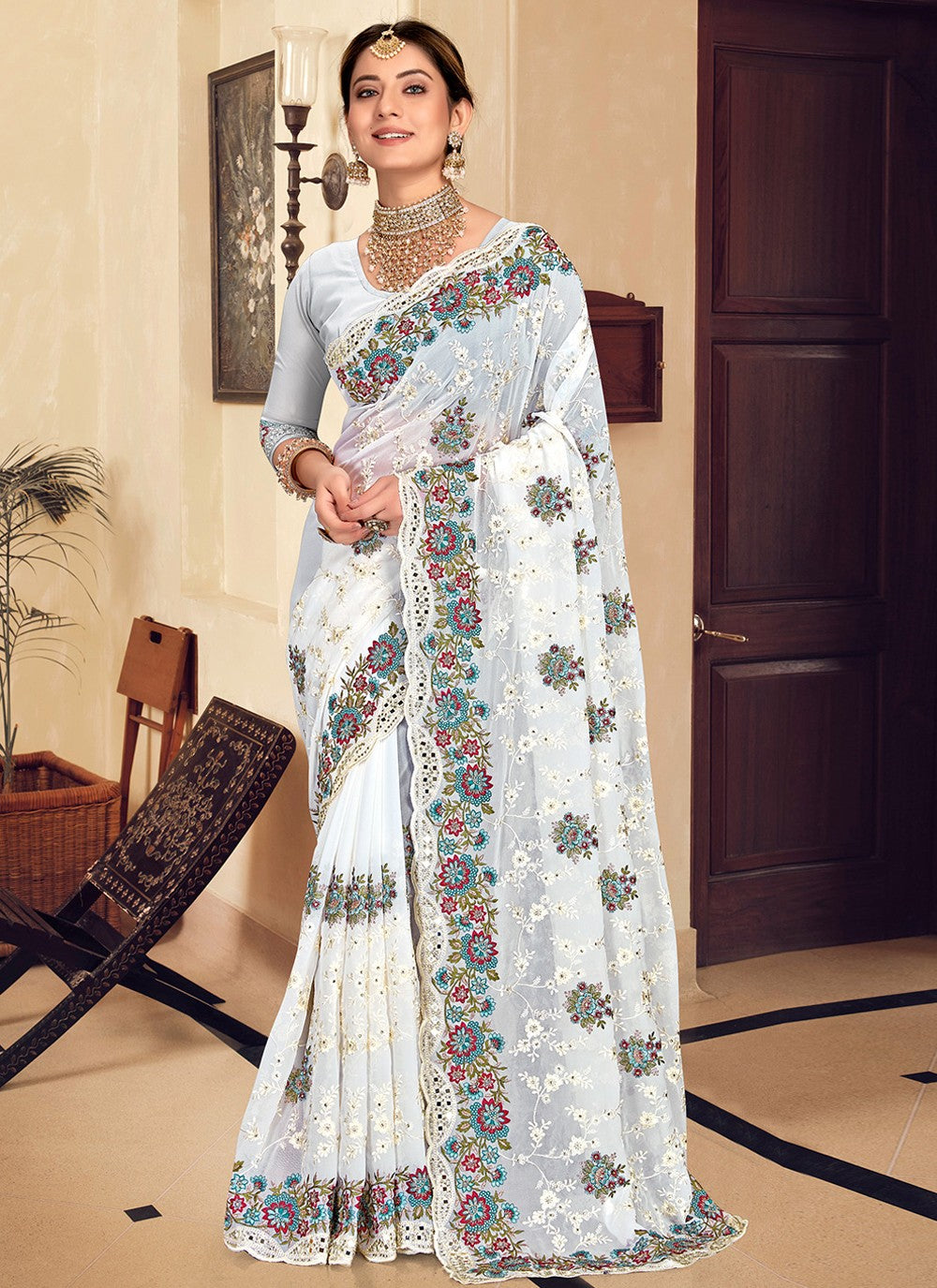 Traditional Embroidered Georgette Saree - S1767