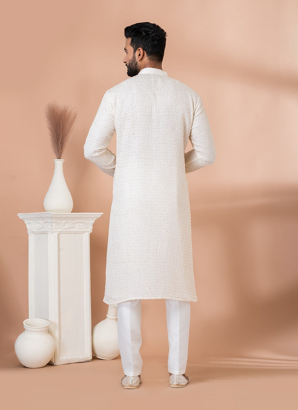 Embroidered Georgette White Kurta Pyjama - M6823