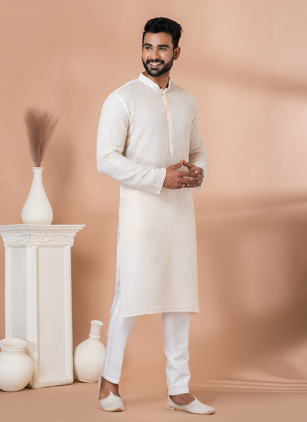 Embroidered Georgette White Kurta Pyjama - M6823