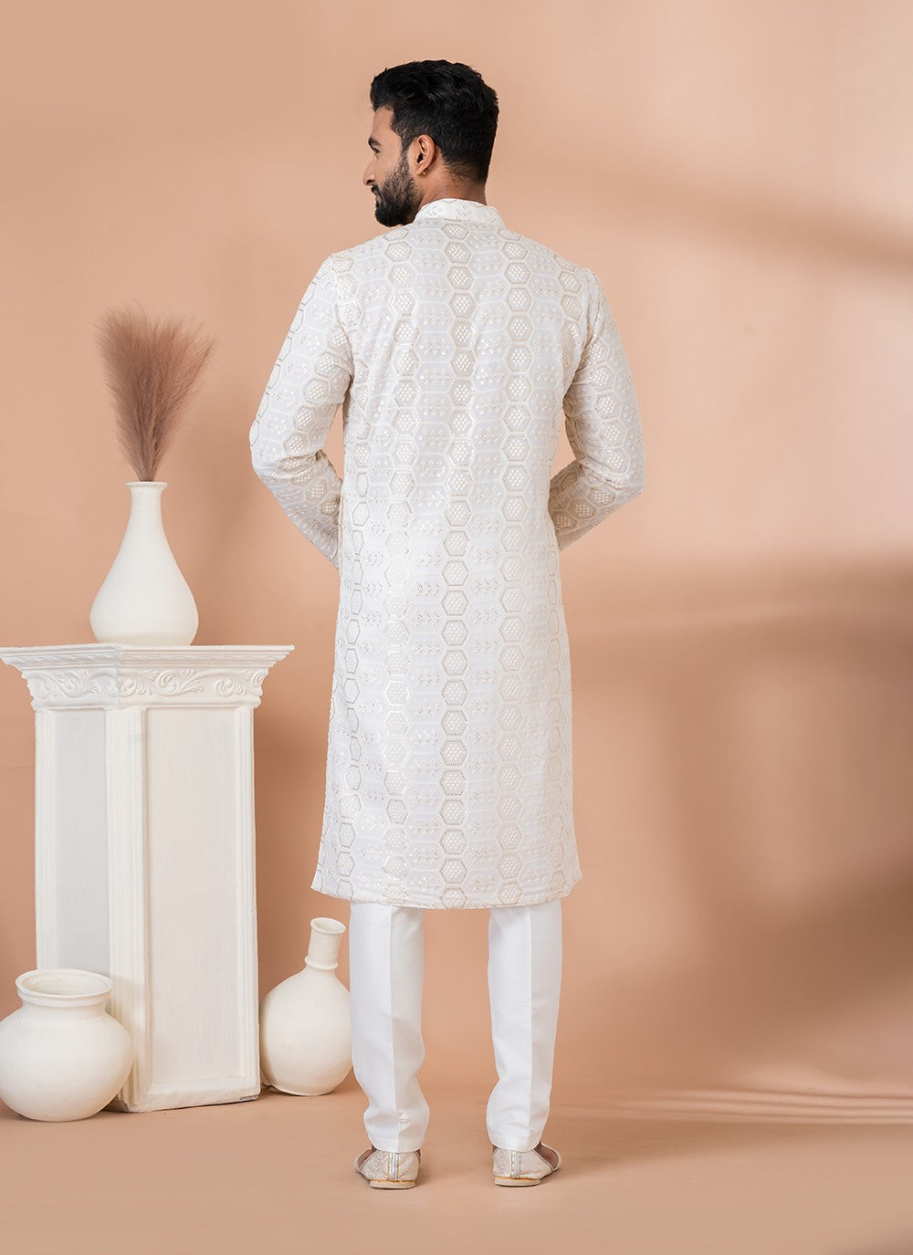 Embroidered Georgette White Kurta Pyjama - M6824