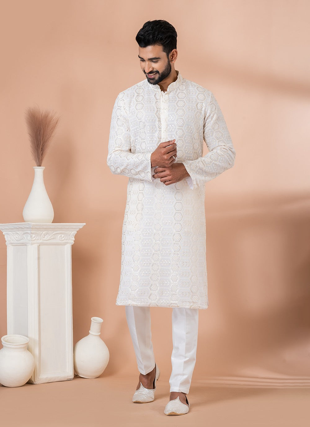 Embroidered Georgette White Kurta Pyjama - M6824