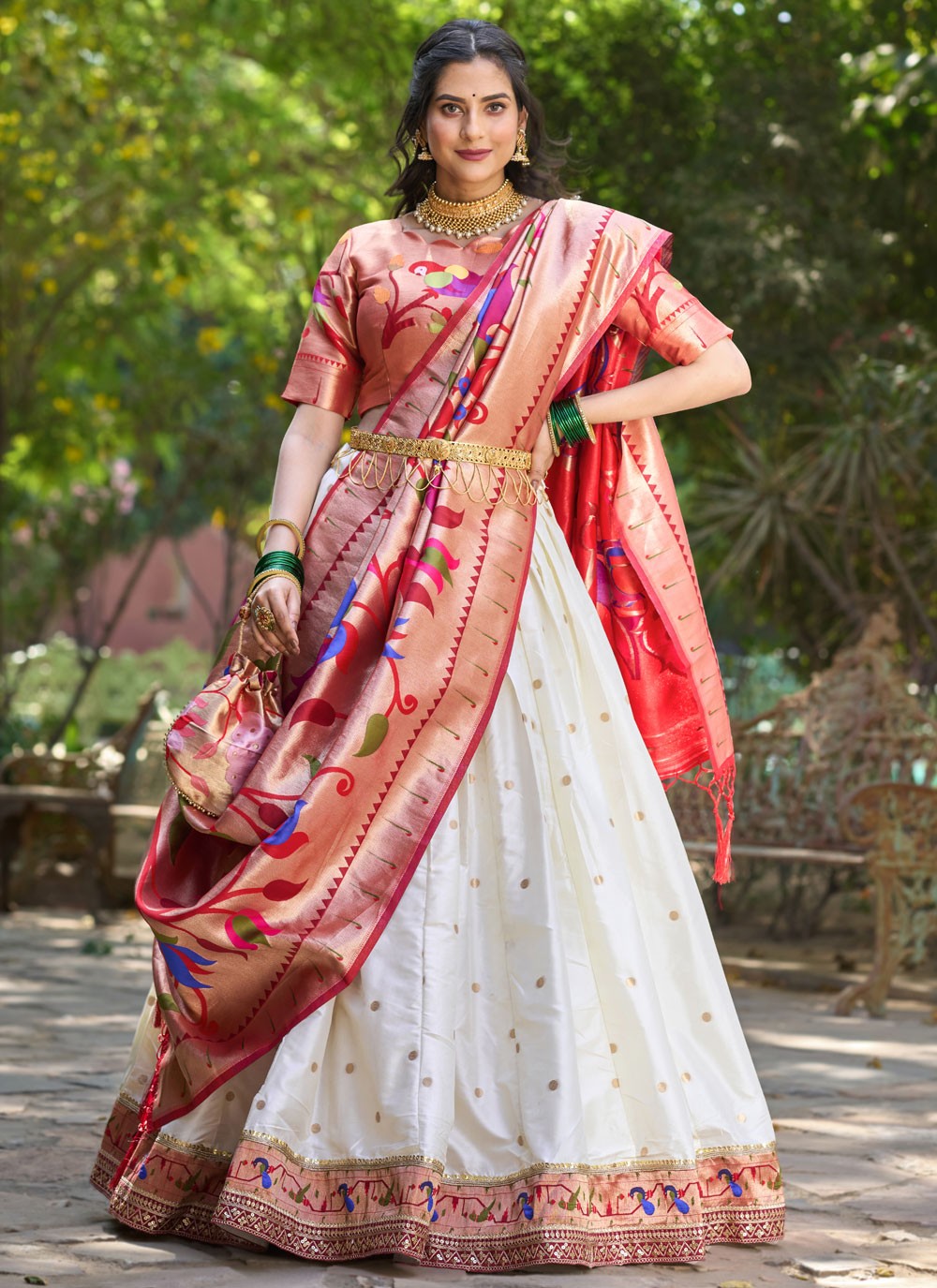 Weaving Zari Jacquard Silk A - Line Lehenga - L1754