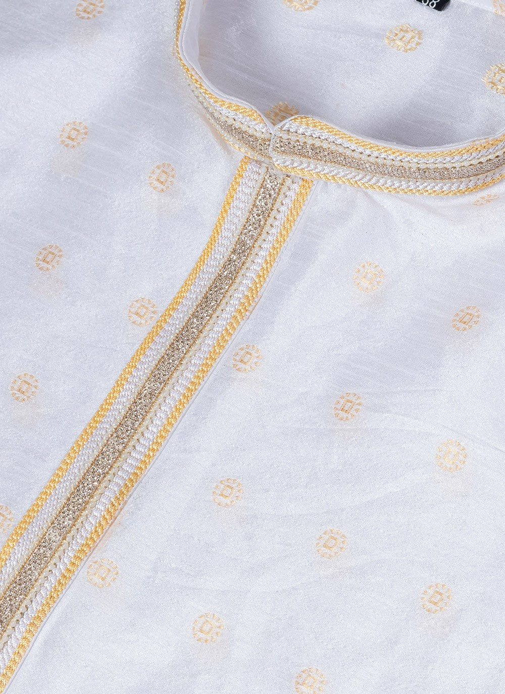 Plain Jacquard White Kurta Pyjama - M6968