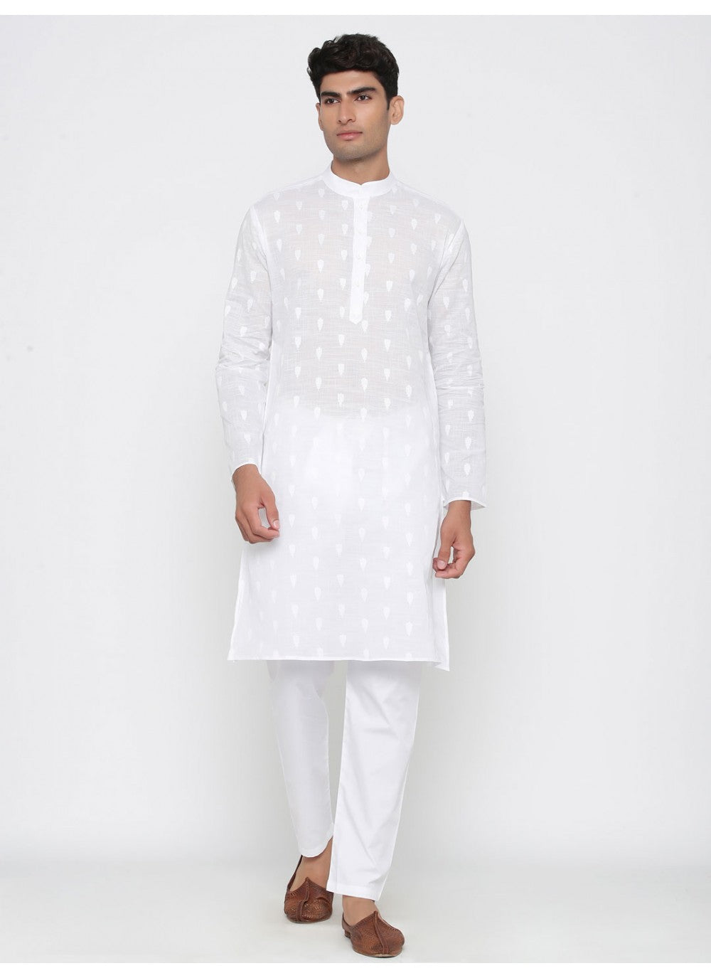 Plain Cotton White Kurta Pyjama - M1816