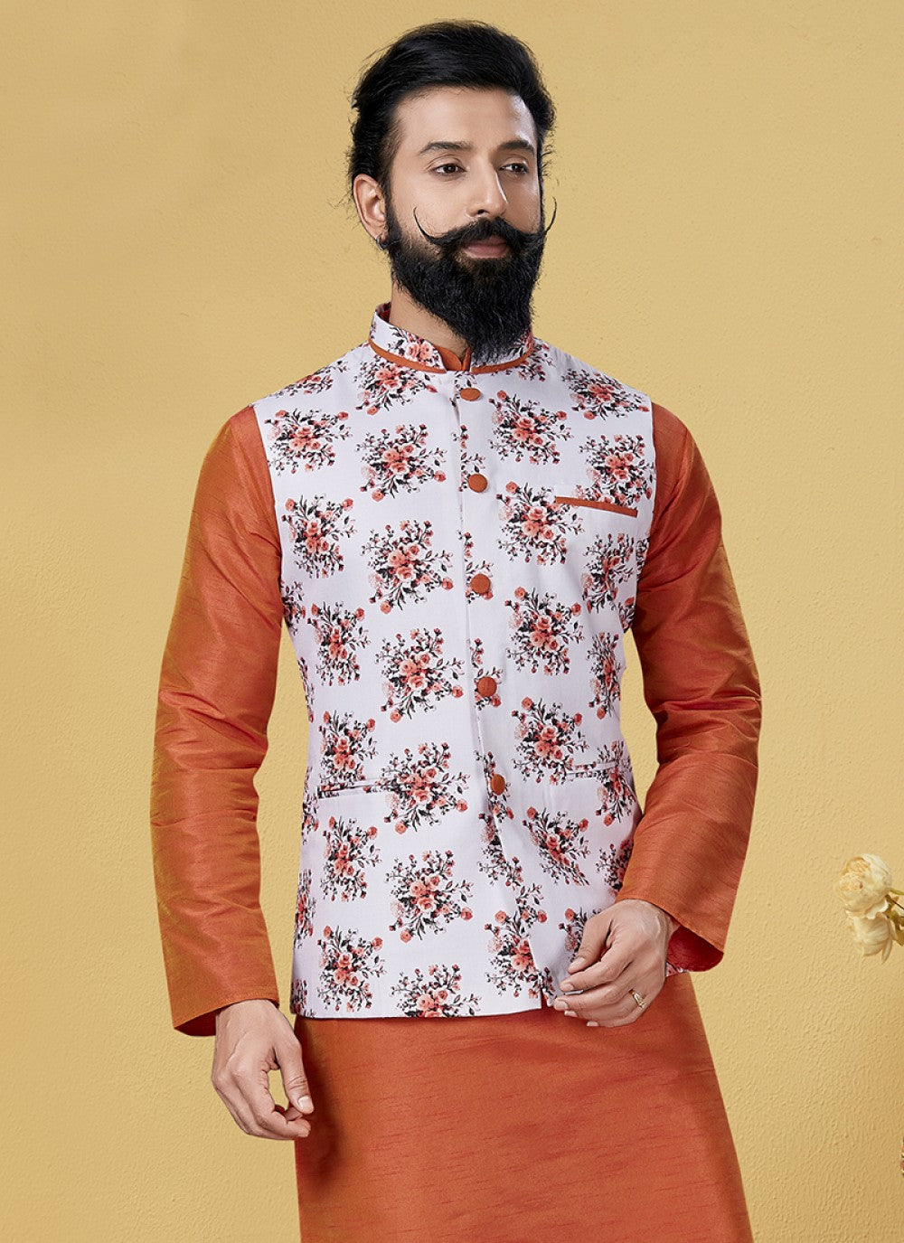 Printed Cotton White Nehru Jackets - M1870