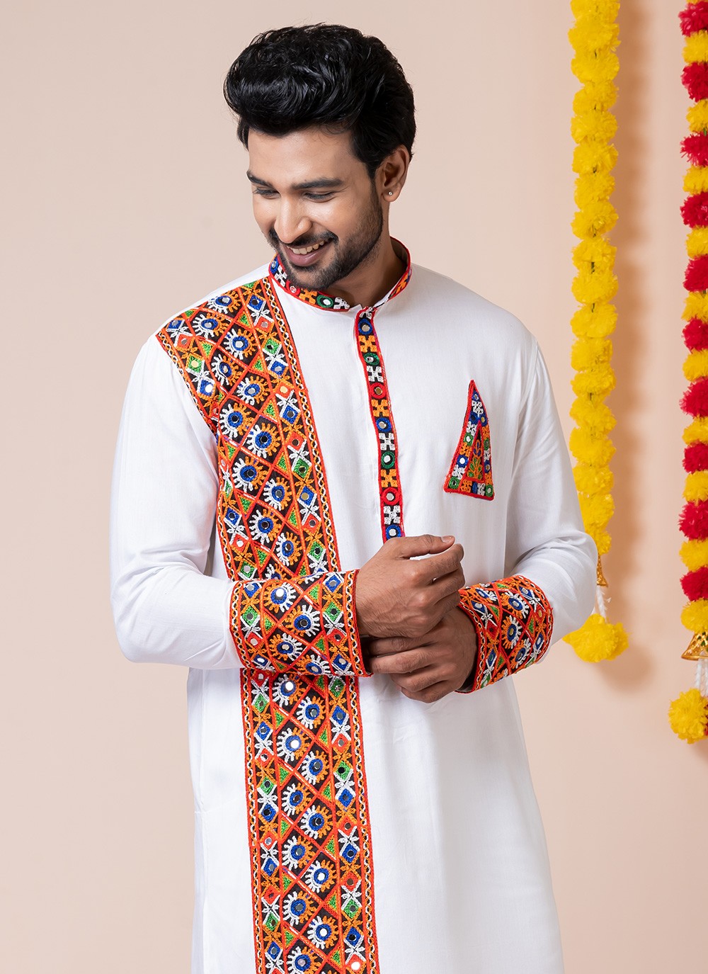 Lace Rayon White Kurta Pyjama - M8308