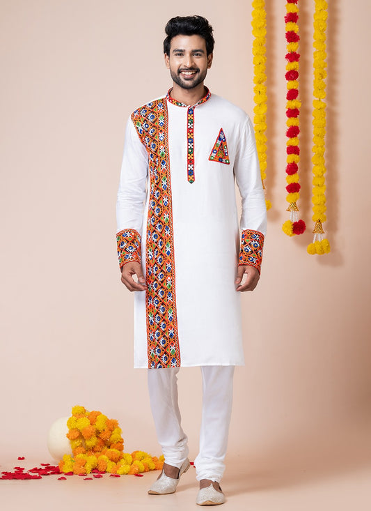 Lace Rayon White Kurta Pyjama - M8308