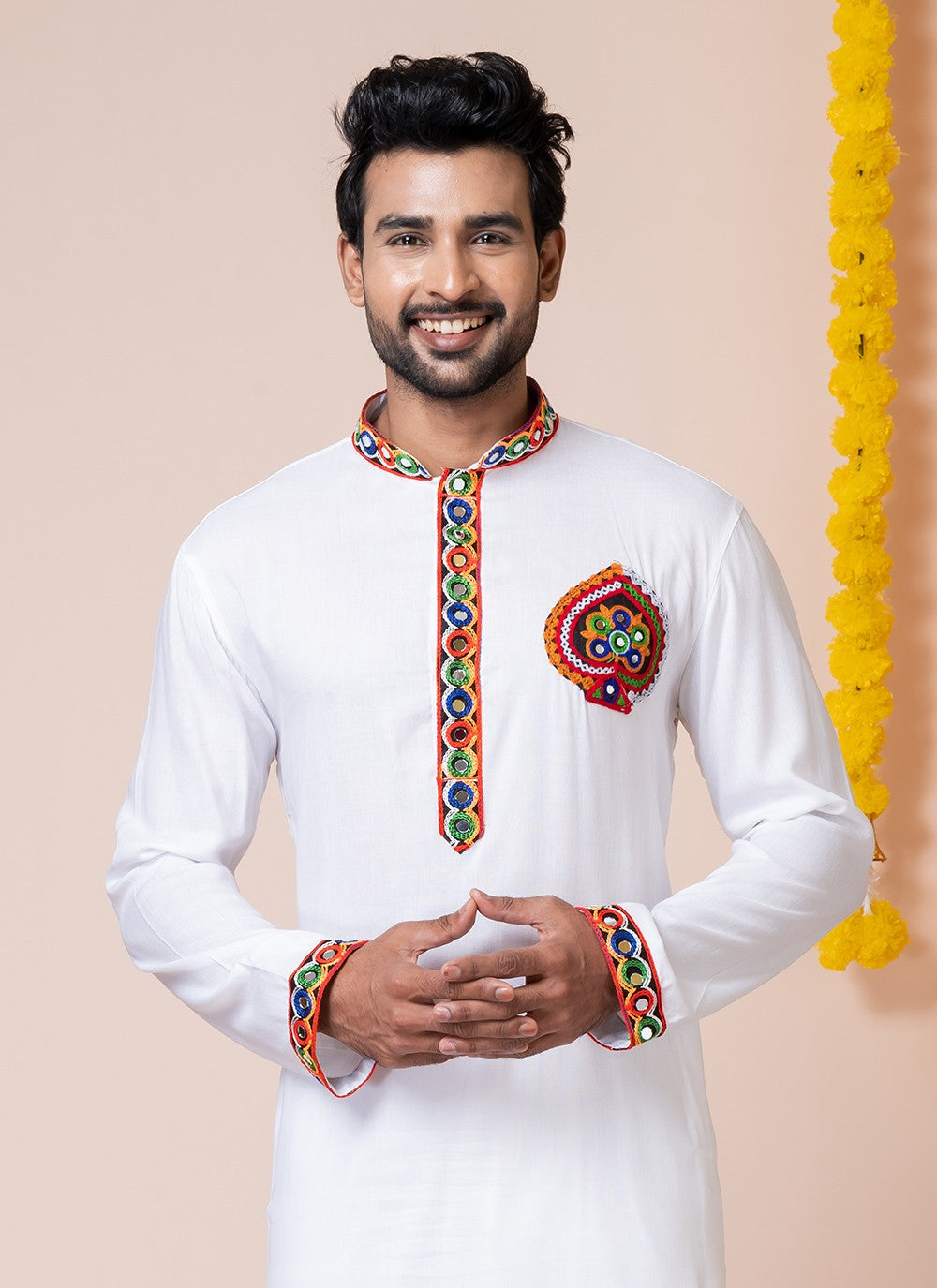 Lace Rayon White Kurta Pyjama - M8298