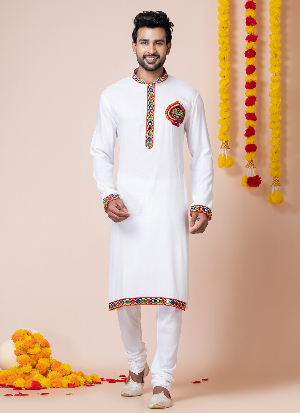 Lace Rayon White Kurta Pyjama - M8298