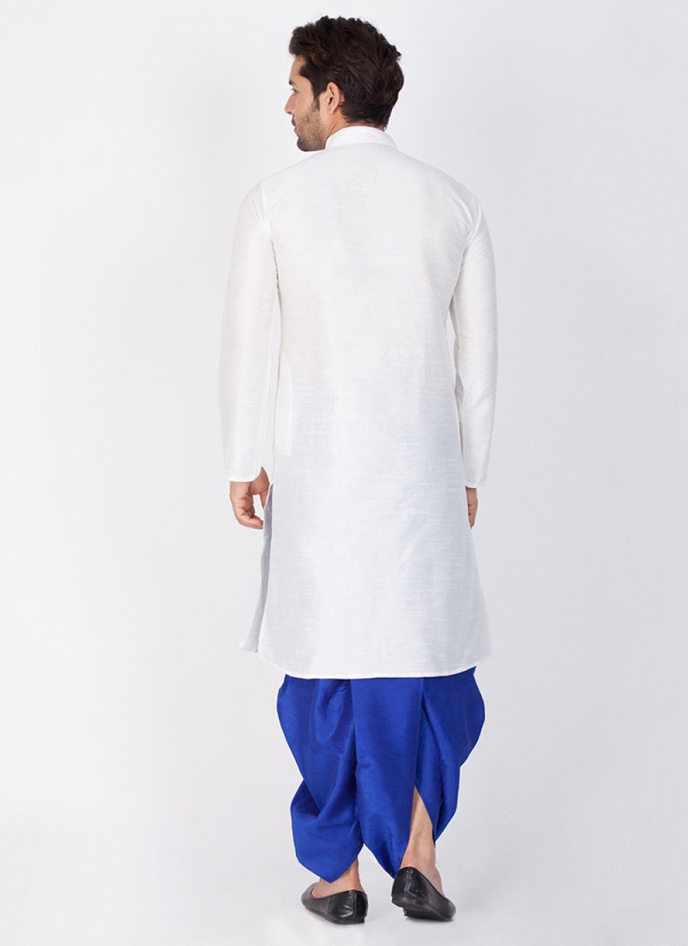 Plain Banarasi Silk White Dhoti Kurta - M1354