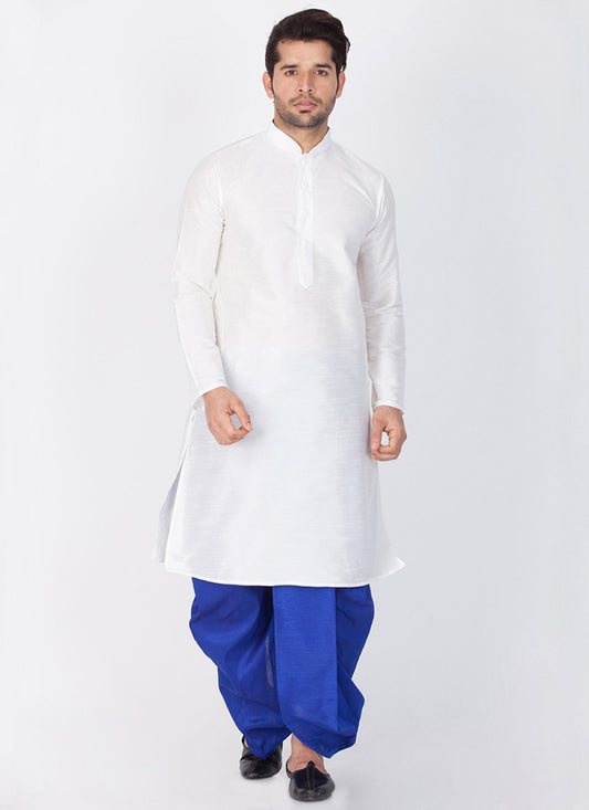 Plain Banarasi Silk White Dhoti Kurta - M1354