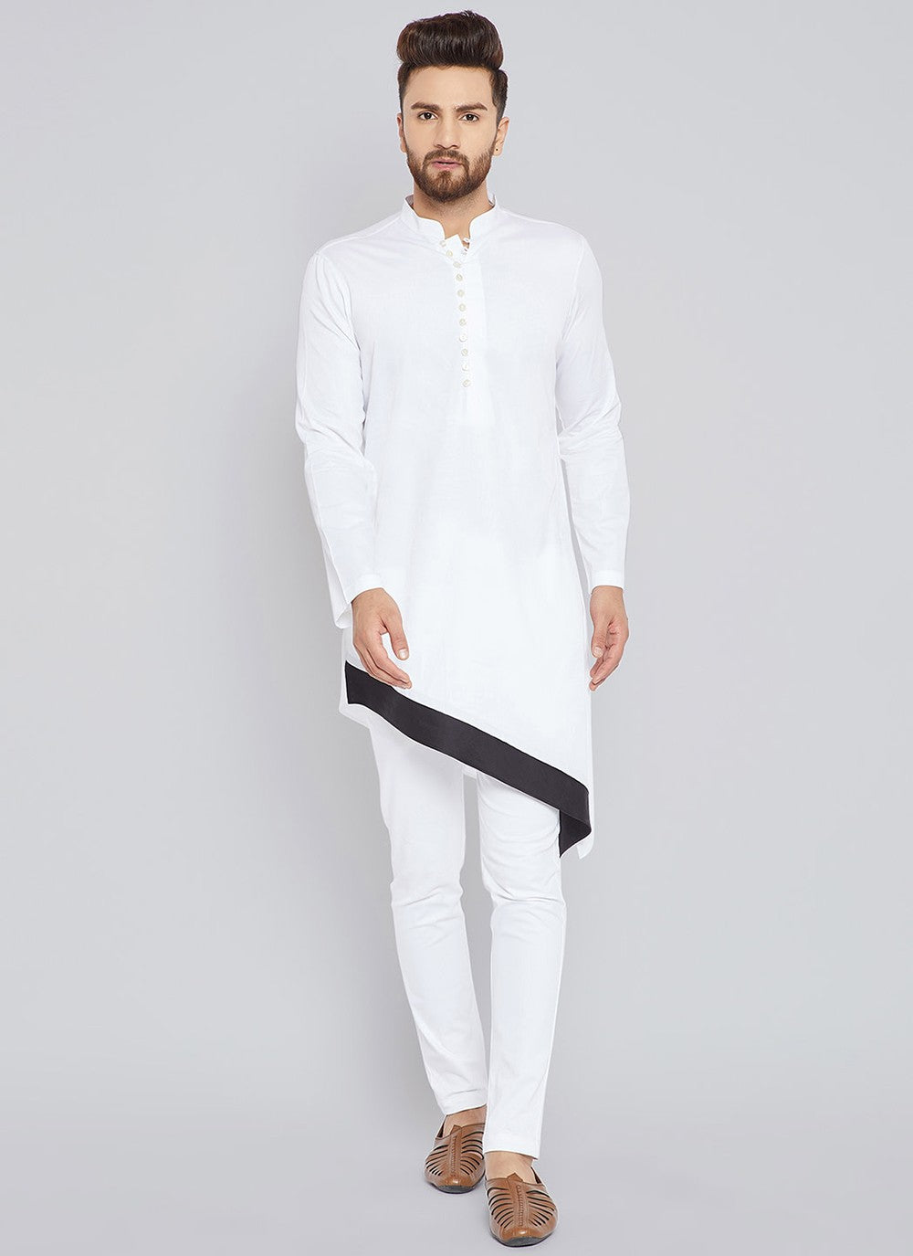 Plain Cotton White Kurta Pyjama - M1976