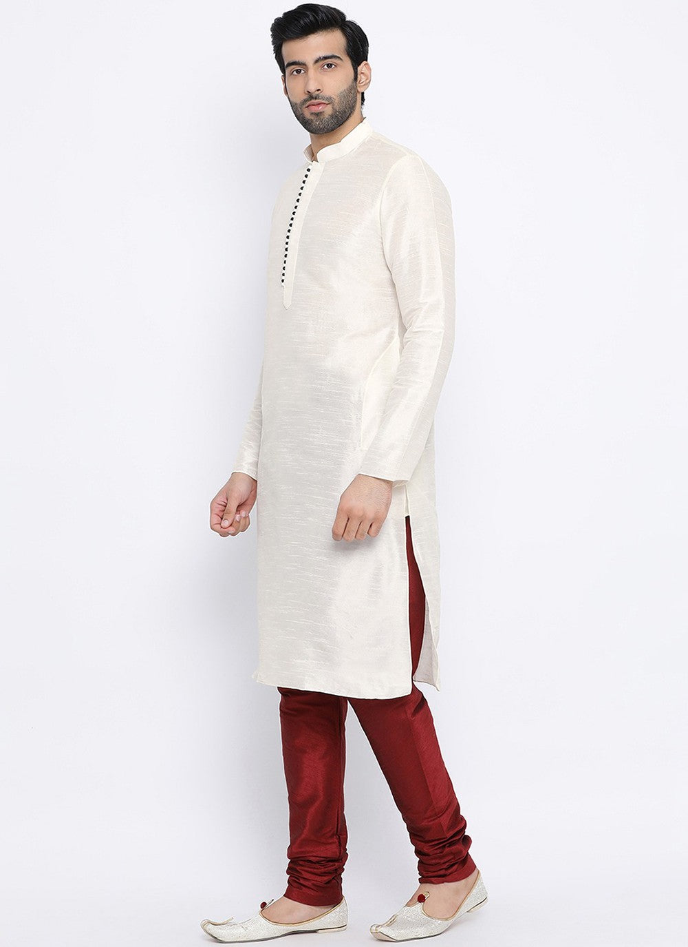 Plain Dupion Silk White Kurta Pyjama - M2007