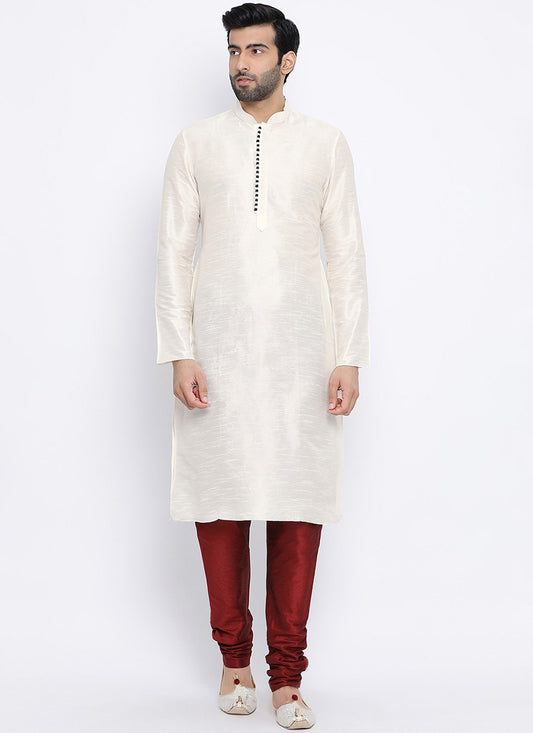 Plain Dupion Silk White Kurta Pyjama - M2007