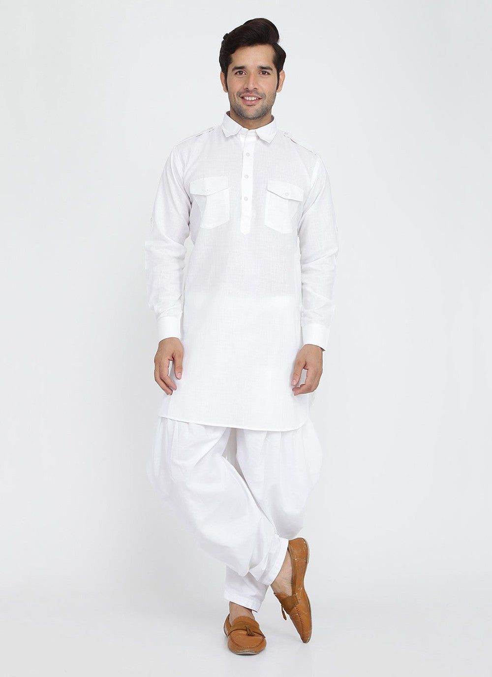 Plain Cotton White Dhoti Kurta - M2443