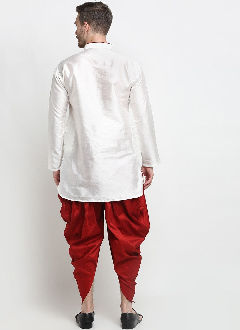 Plain Art Dupion Silk White Dhoti Kurta - M2481